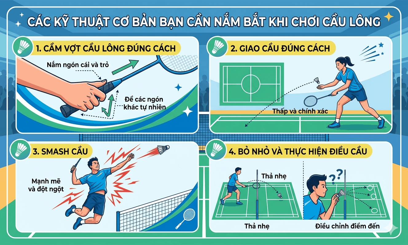 Các kỹ thuật cơ bản bạn cần lắm bắt khi chơi cầu lông