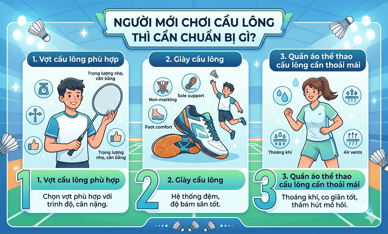 Người mới chơi cầu lông thì cần chuẩn bị gì?